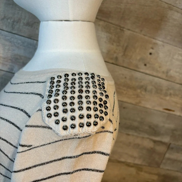 🛍️3/$30 Armani exchange women’s striped punk studded sweater in size medium - Picture 6 of 7